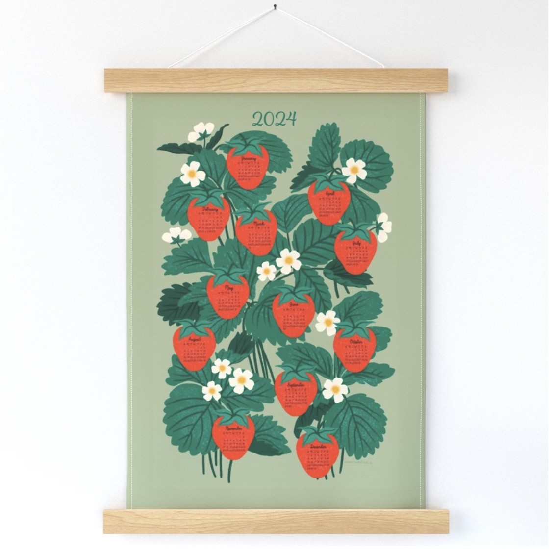 2024 Sincerely Yours Kimberly Calendar Tea Towel. Strawberries.