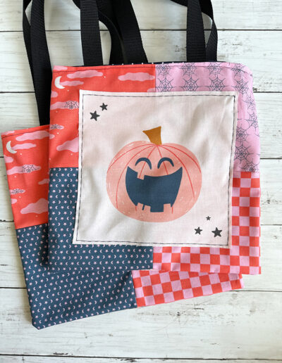 Trick or Treat bags sewn with Spooky Sweet fabric by Sincerely Yours Kimberly